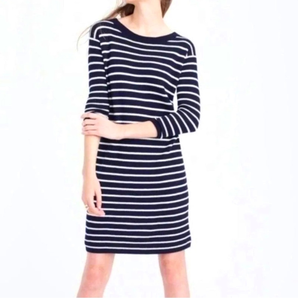 J. Crew Navy and Cream Merino Wool Sheath Dress